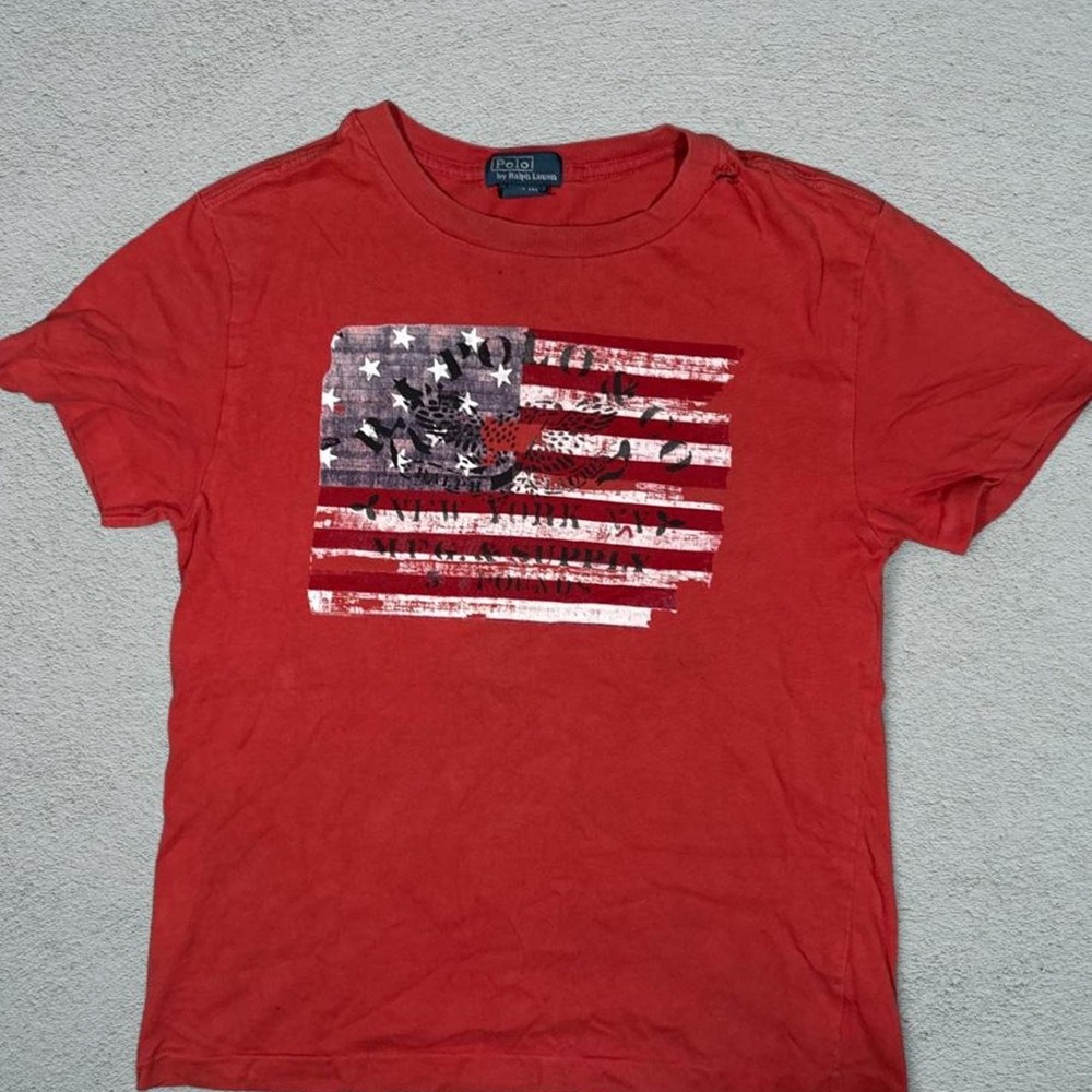 Polo Ralph Lauren Vintage Red American Flag Eagle Graphic Tee Single Stitch M